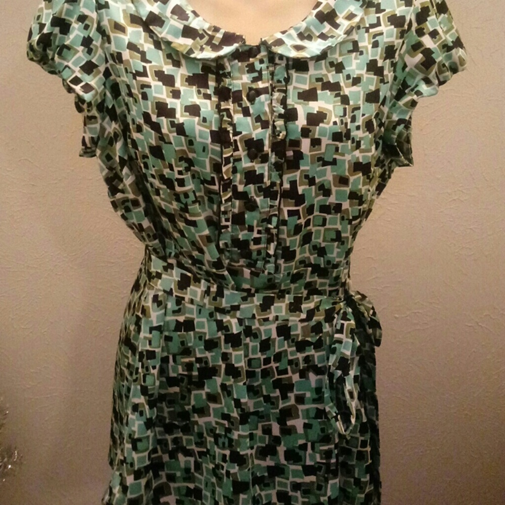 Ladies Size L Olive Green Multi Color Blouse